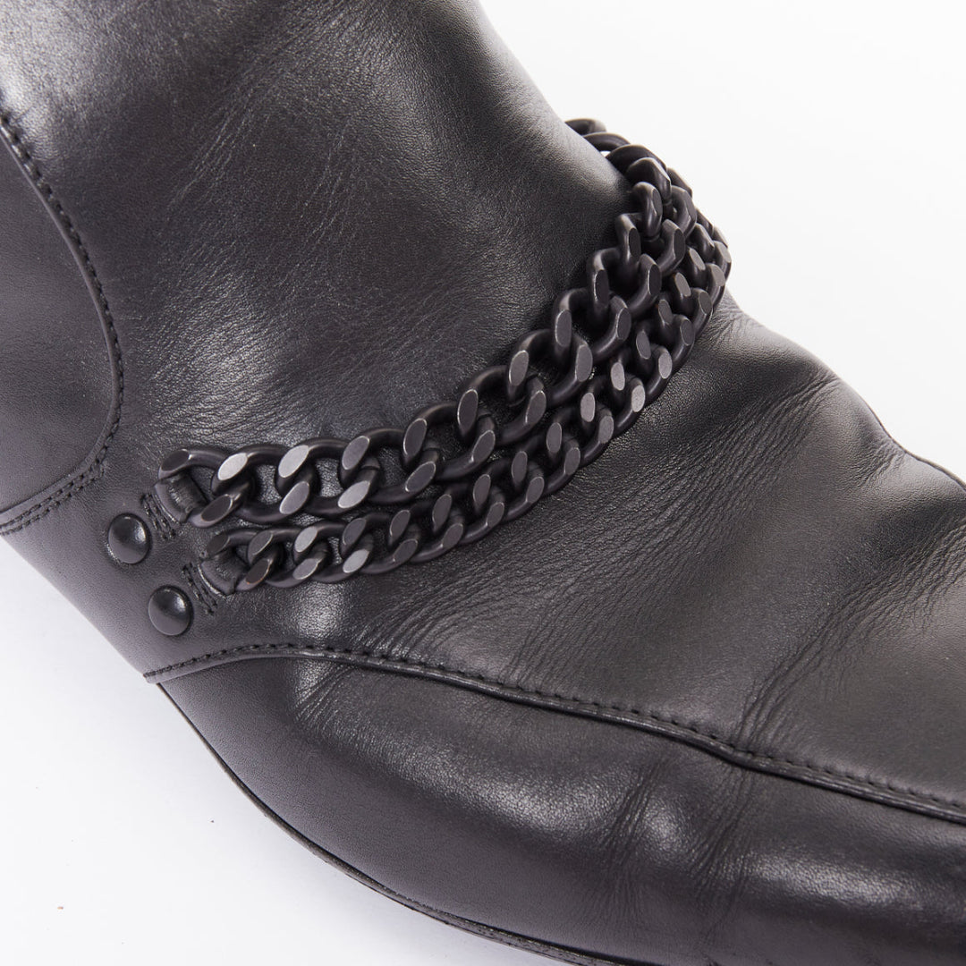 BOTTEGA VENETA 2011 black leather dual tonal chain flat square toe loafers EU43