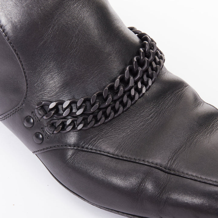 BOTTEGA VENETA 2011 black leather dual tonal chain flat square toe loafers EU43