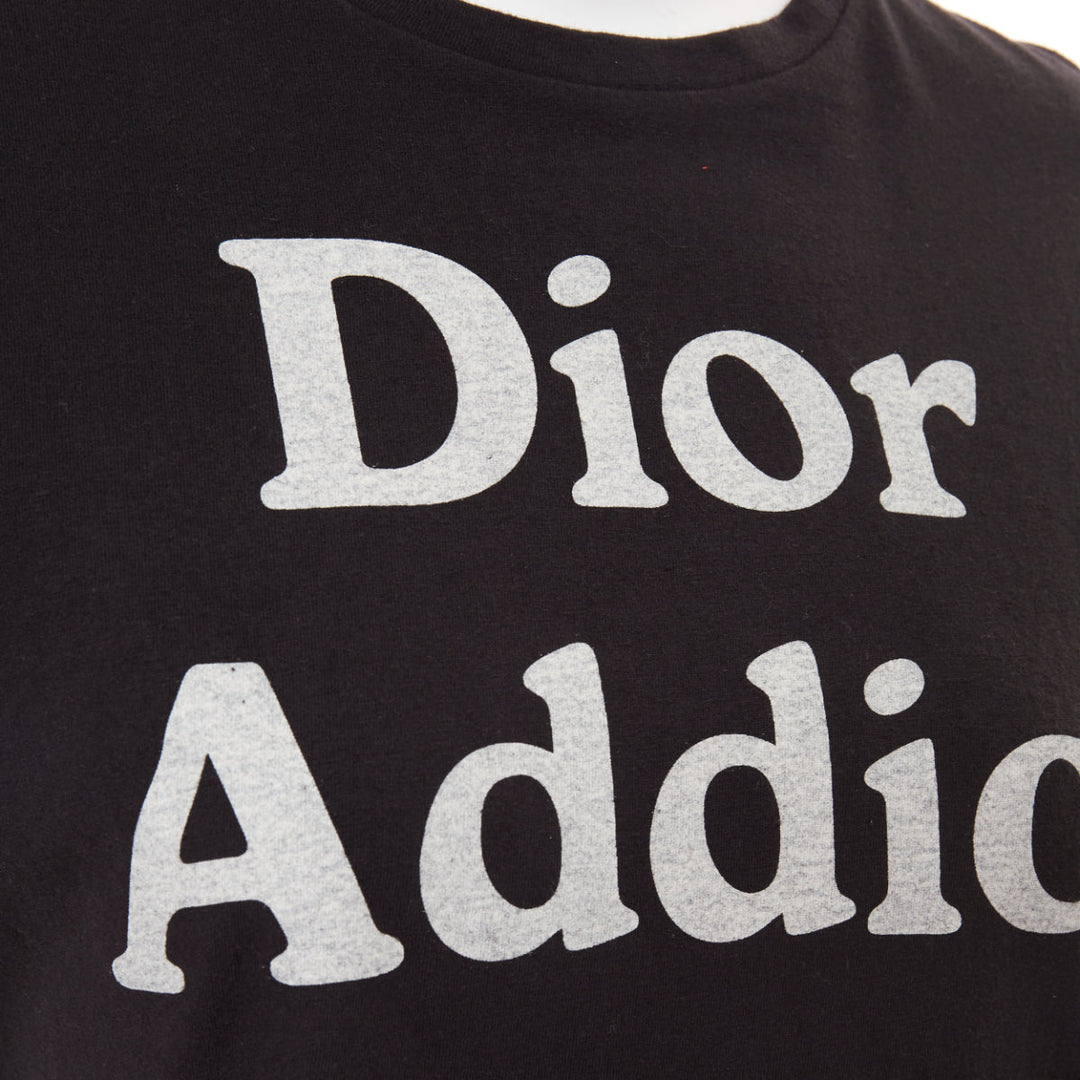 CHRISTIAN DIOR Addict black cotton linen speckle logo washed effect tshirt S