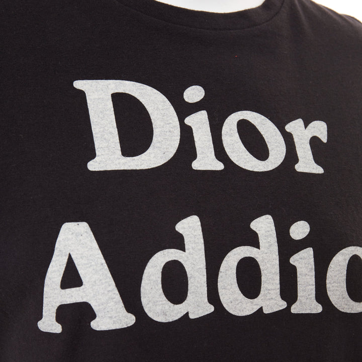 CHRISTIAN DIOR Addict black cotton linen speckle logo washed effect tshirt S