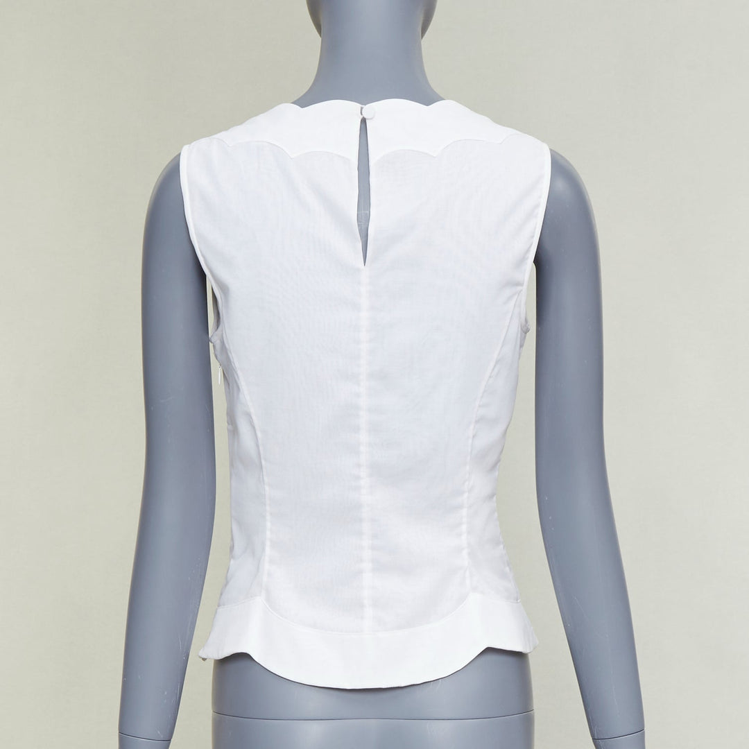 CHRISTIAN DIOR white cotton scalloped collar detail fitted vest shirt FR36 S