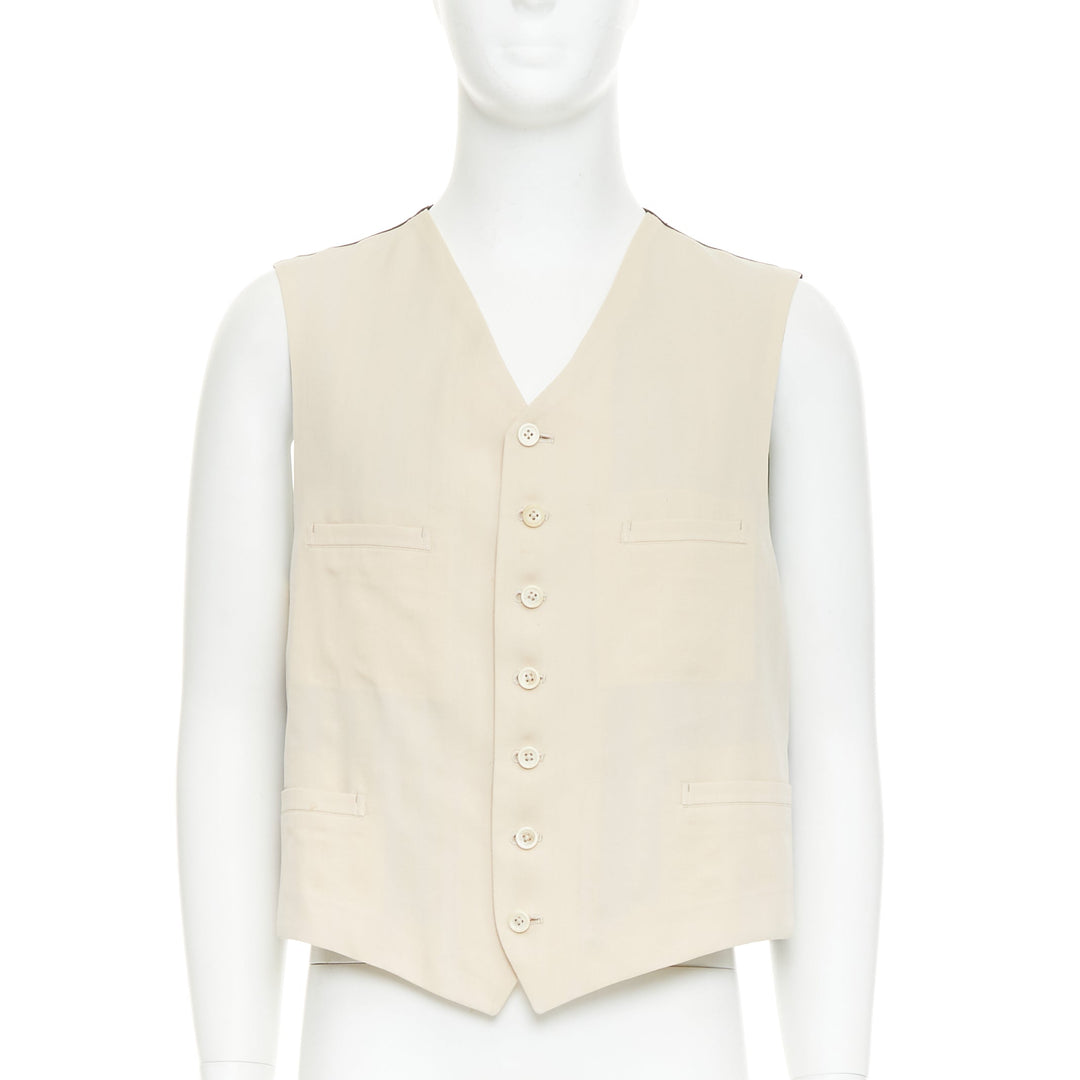 YOHJI YAMAMOTO HOMME beige wool front black silk blend back waist coat