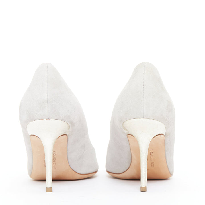 RUPERT SANDERSON New Nada grey suede purple Arty buckle pumps EU38