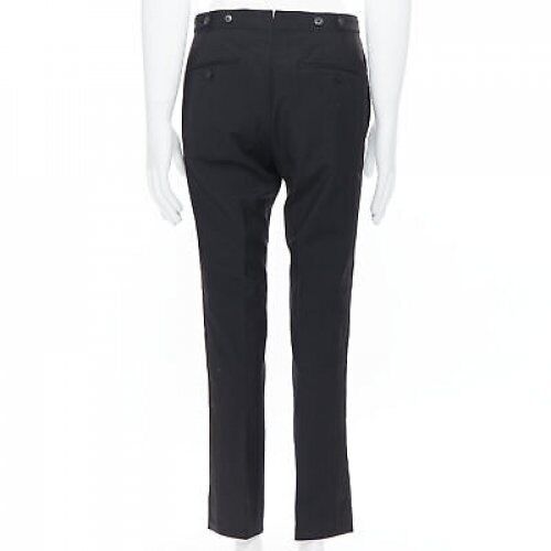 DRIES VAN NOTEN wool cotton blend black verticle striped cropped trousers IT46 S