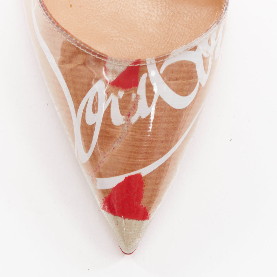 CHRISTIAN LOUBOUTIN So Kate 120 Loubi Kraft laminated paper PVC pumps EU38