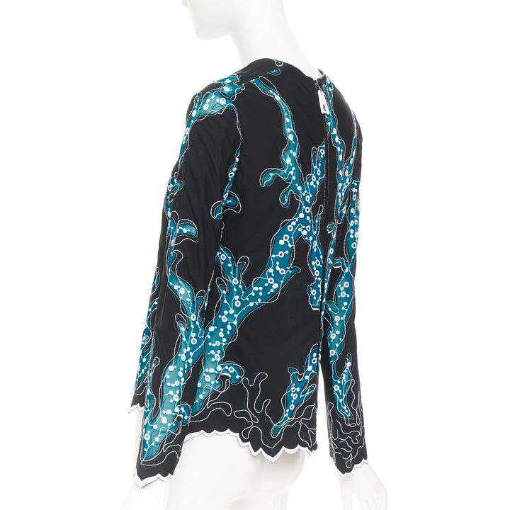 LOUIS VUITTON 2015 Runway black blue embroidered anglais scallop hem top FR38 M