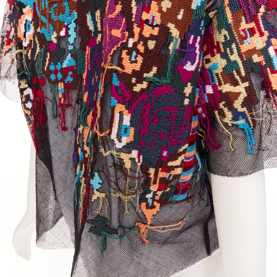 VALENTINO multicolor layered tapestry embroidered tulle blouse top S