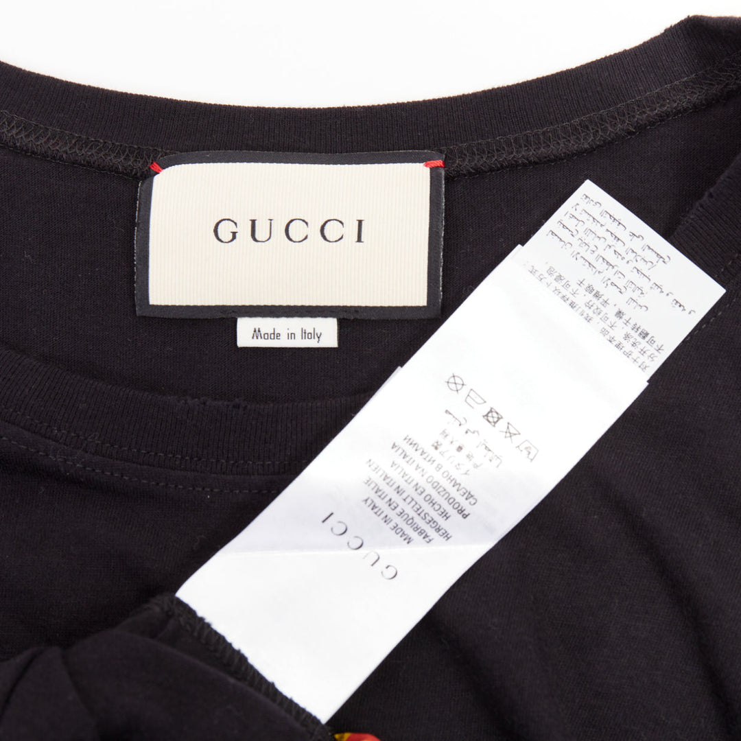 GUCCI 2018 black cotton vintage logo embroidered dragonfly jersey tshirt XS