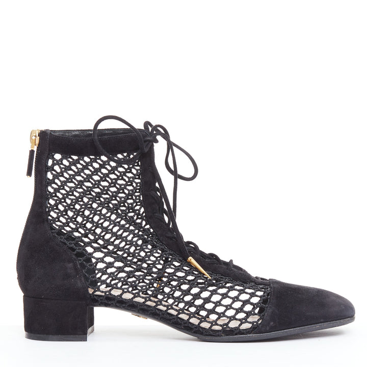 CHRISTIAN DIOR Naughtily-D black suede caged lace up ankle boots EU37.5