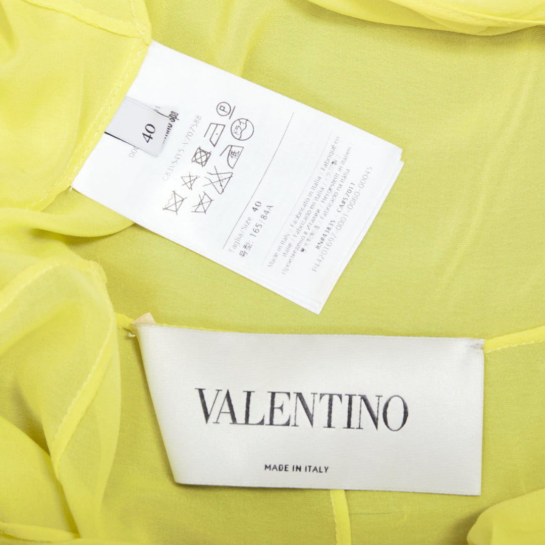 VALENTINO neon yellow cream lace silk lined tulle trim mini dress
