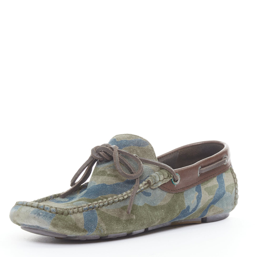 DOLCE GABBANA green brown camouflage suede driving loaers shoes EU39
