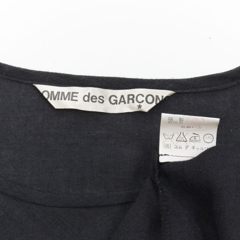 COMME DES GARCONS 1980s Vintage black linen square shorter back loose top S