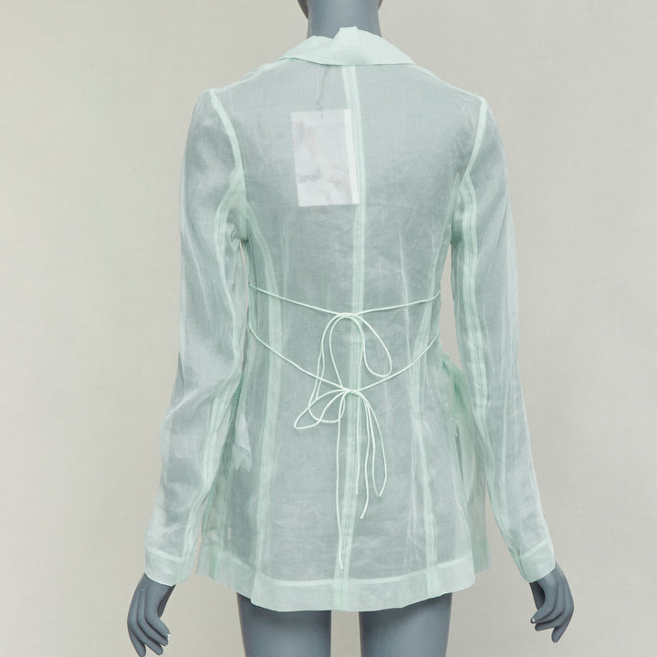 CECILIE BAHNSEN Fisola mint green cotton sheer bow tie waist blazer UK8 S