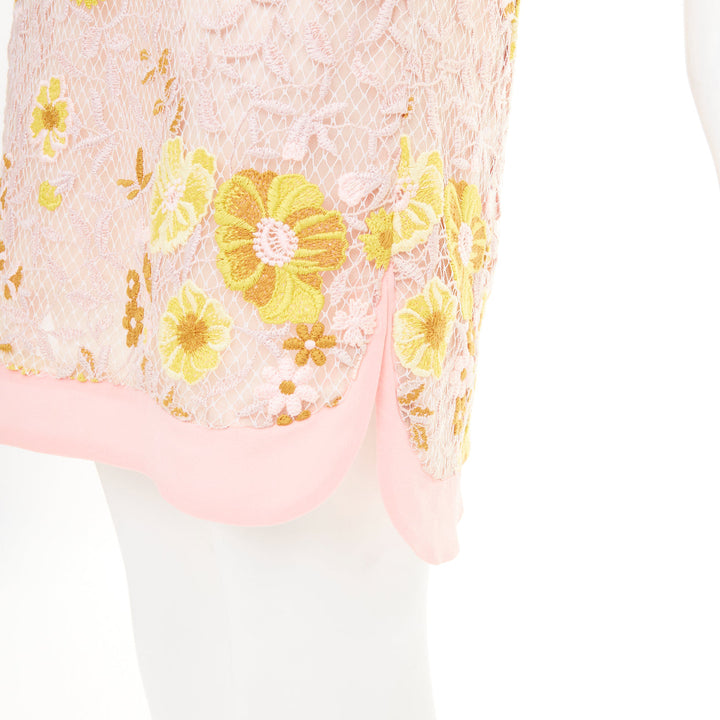GIAMBATTISTA VALLI petal floral macrame lace pastel pink yellow dress IT38 XXS