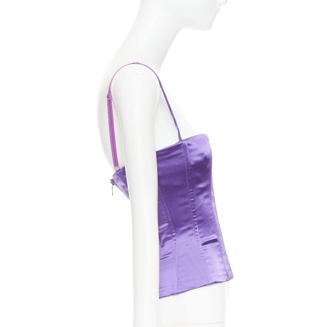 DOLCE GABBANA purple satin boned fitted spaghetti strap corset top IT40 S