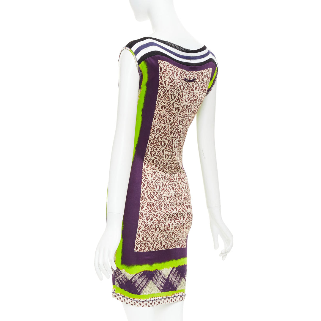 JEAN PAUL GAULTIER Soleil Vintage neon purple ethnic scarf print mini dress XS