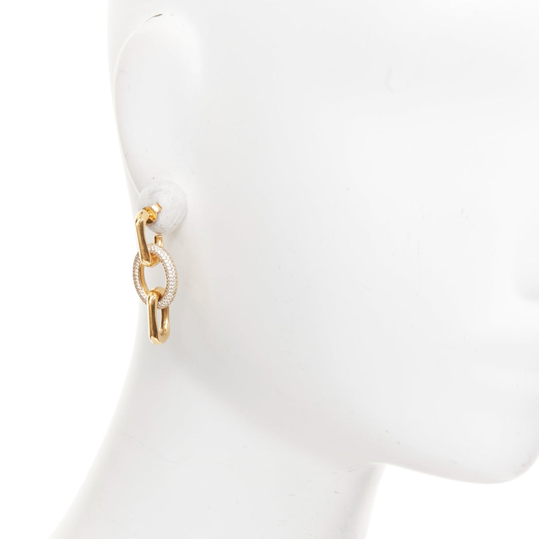 CELINE 2018 Phoebe Philo gold tone brass crystal trio loop hoop earrings Pair