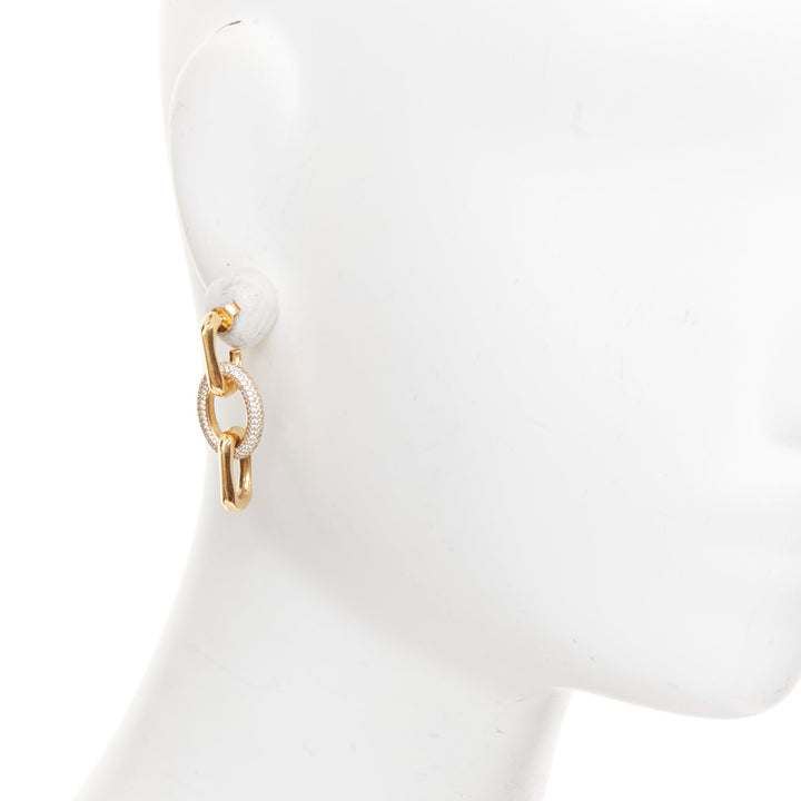 CELINE 2018 Phoebe Philo gold tone brass crystal trio loop hoop earrings Pair