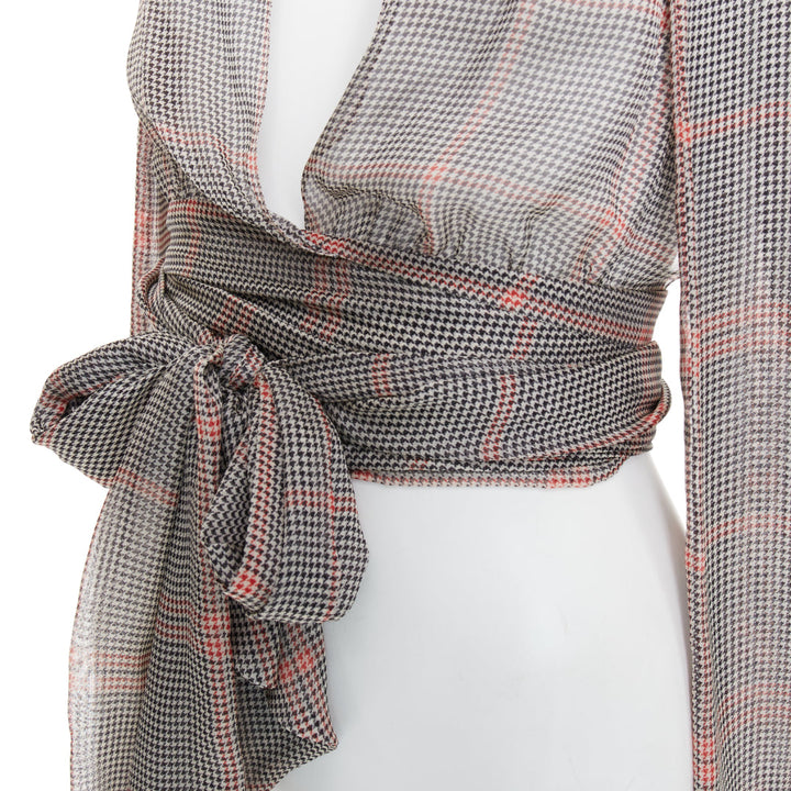 ALEXANDRE VAUTHIER COUTURE Runway grey red silk houndstooth wrap tie halter top