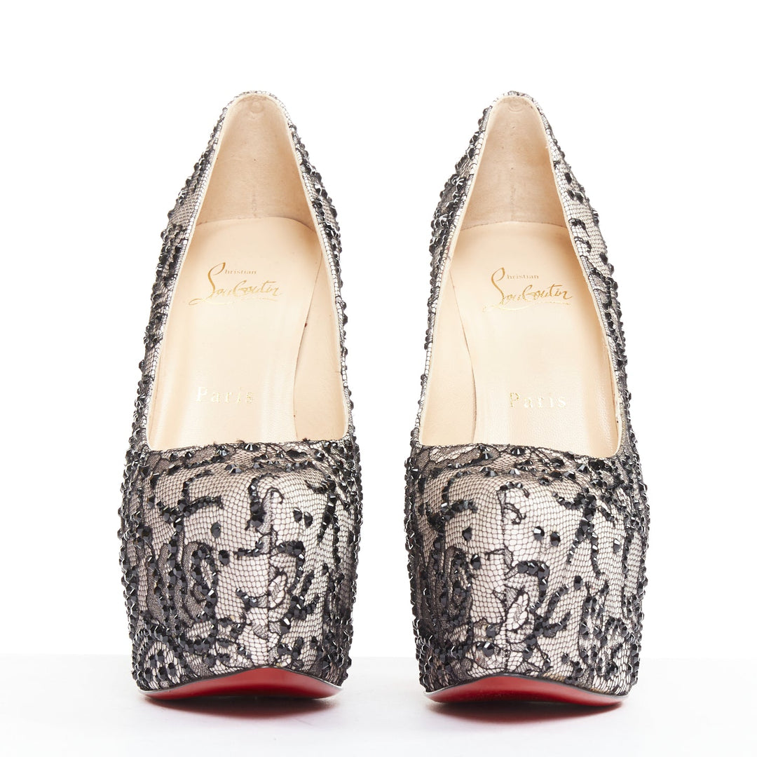 CHRISTIAN LOUBOUTIN Stardust 160 Satin Lace pink black strass platform EU37.5