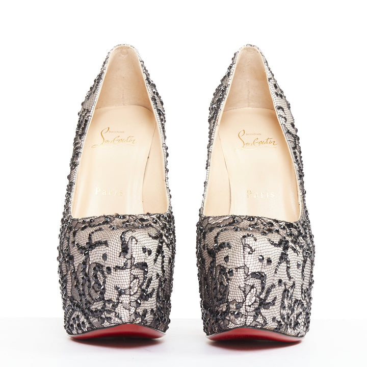 CHRISTIAN LOUBOUTIN Stardust 160 Satin Lace pink black strass platform EU37.5