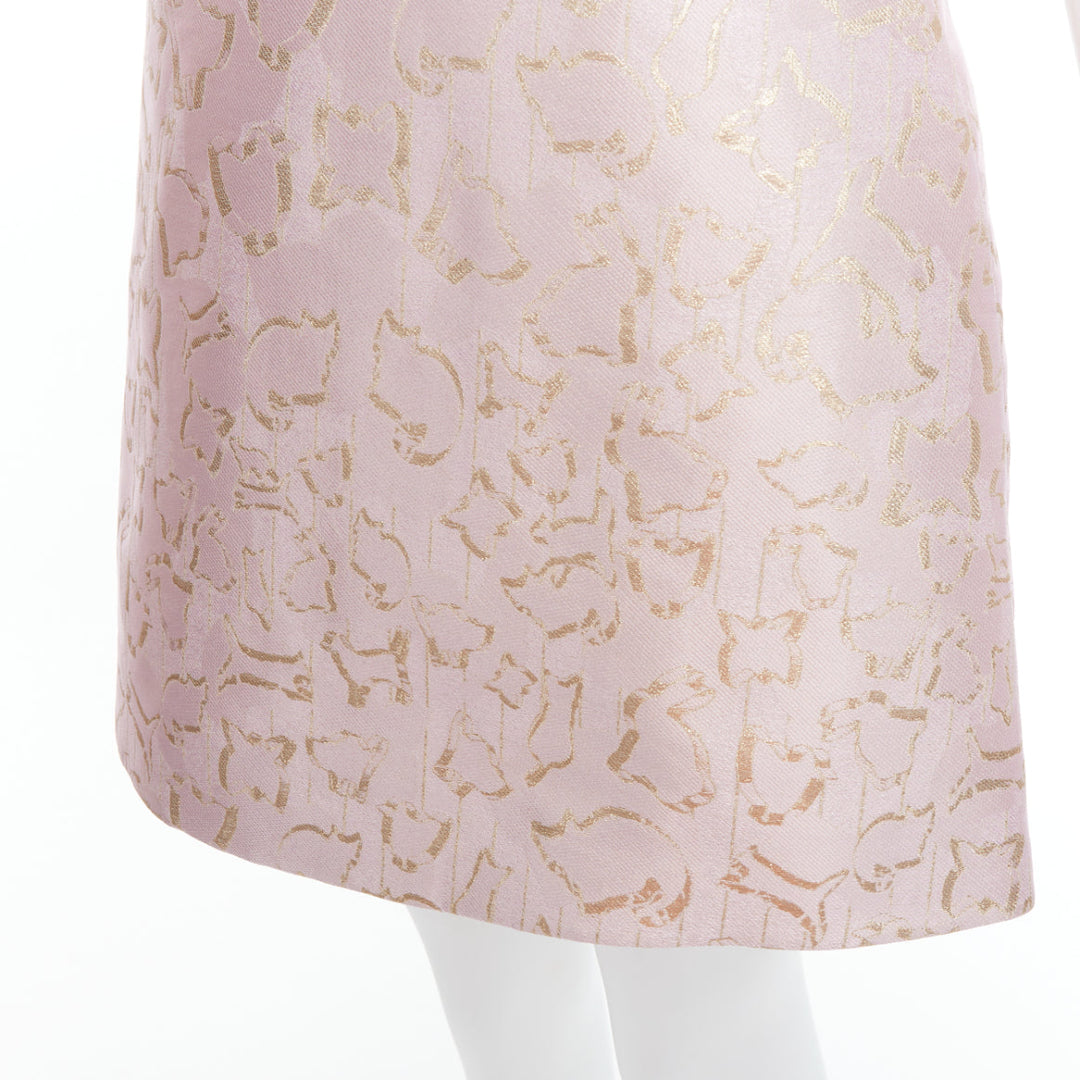MARY KATRANTZOU blush gold jacquard crystal lace overlay bodice dress UK10 M