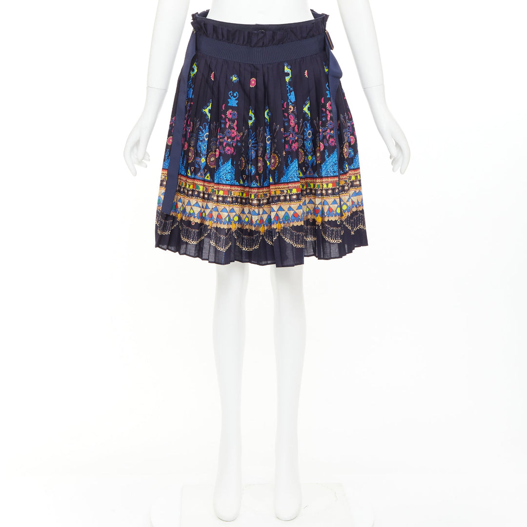 SACAI 2017 navy multicolor circus print belted pleated wrap skorts JP1 S