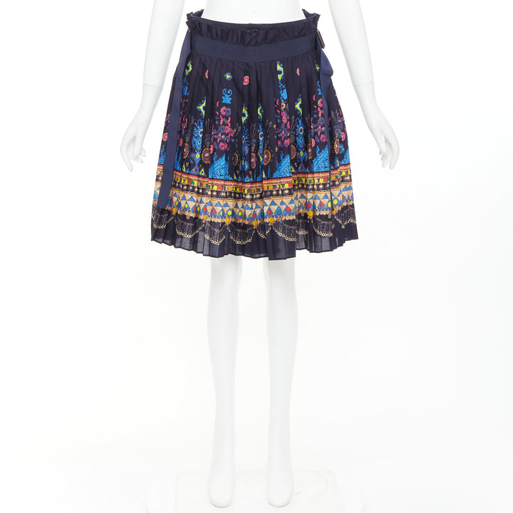 SACAI 2017 navy multicolor circus print belted pleated wrap skorts JP1 S