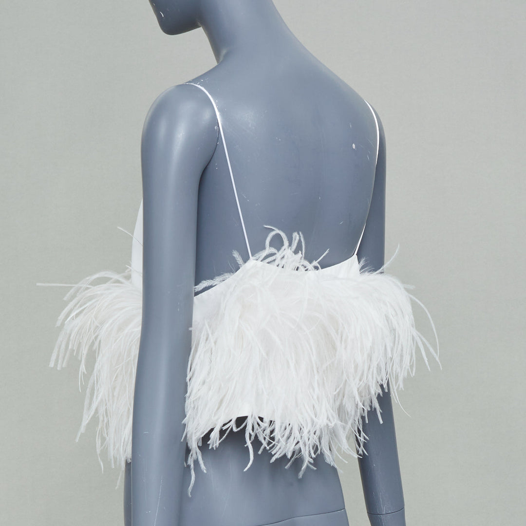 16ARLINGTON Poppy white crepe ostrich feather trim camisole evening top UK8 S