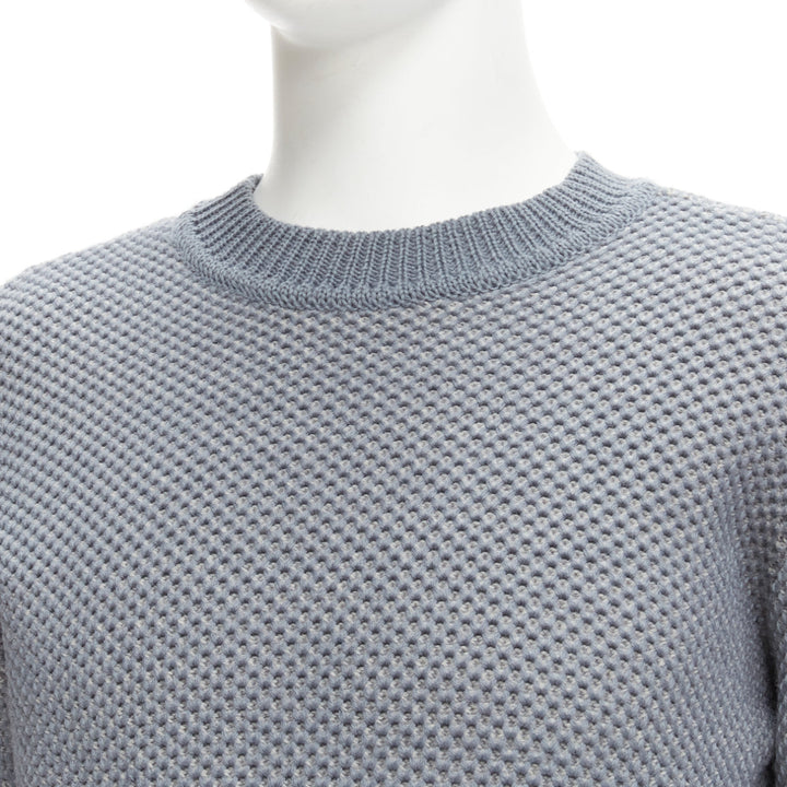 STEPHEN SCHNEIDER 100% textured waffle wool grey crew neck sweater Sz 4 L