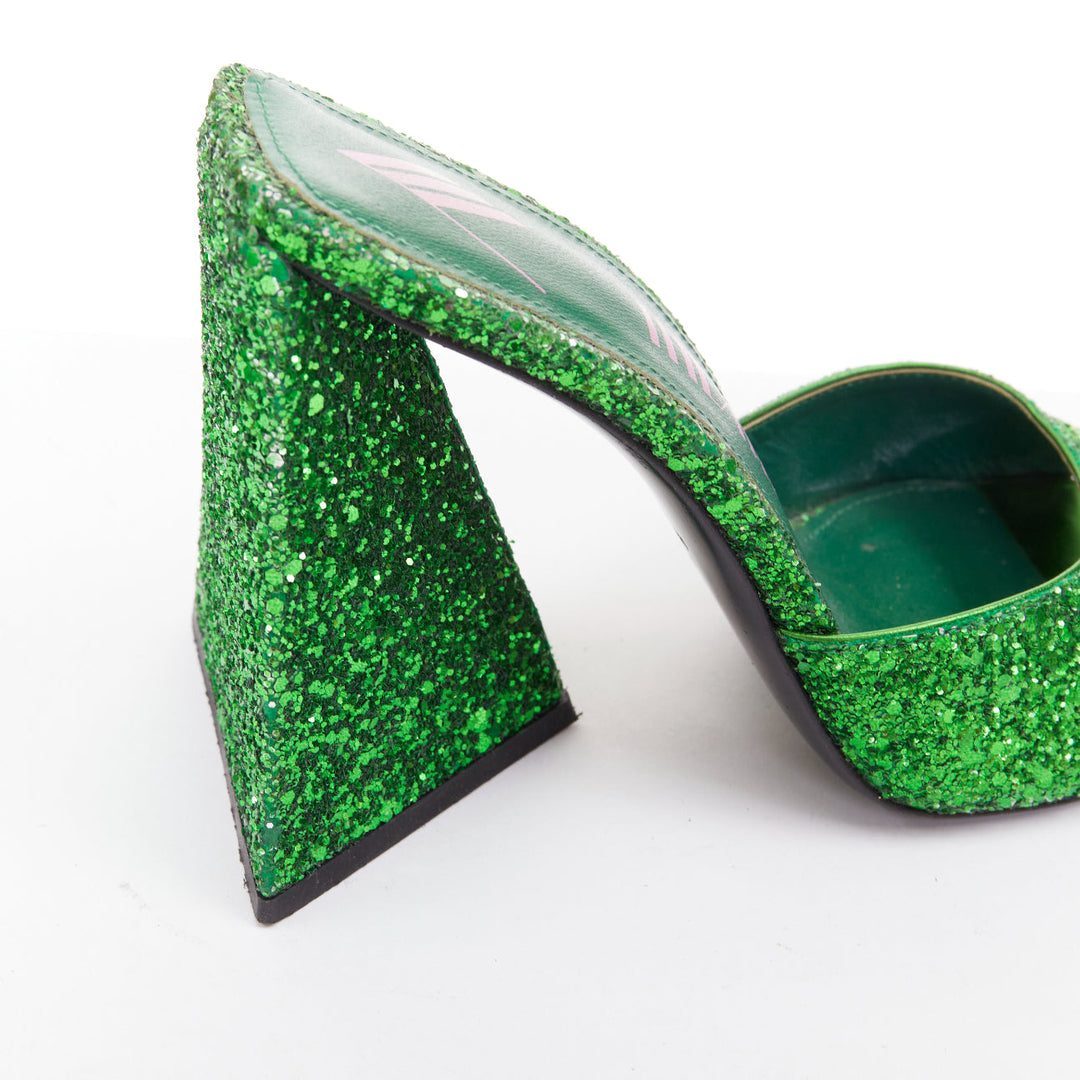 THE ATTICO Devon green apple glitter square open toe architectural mules EU38