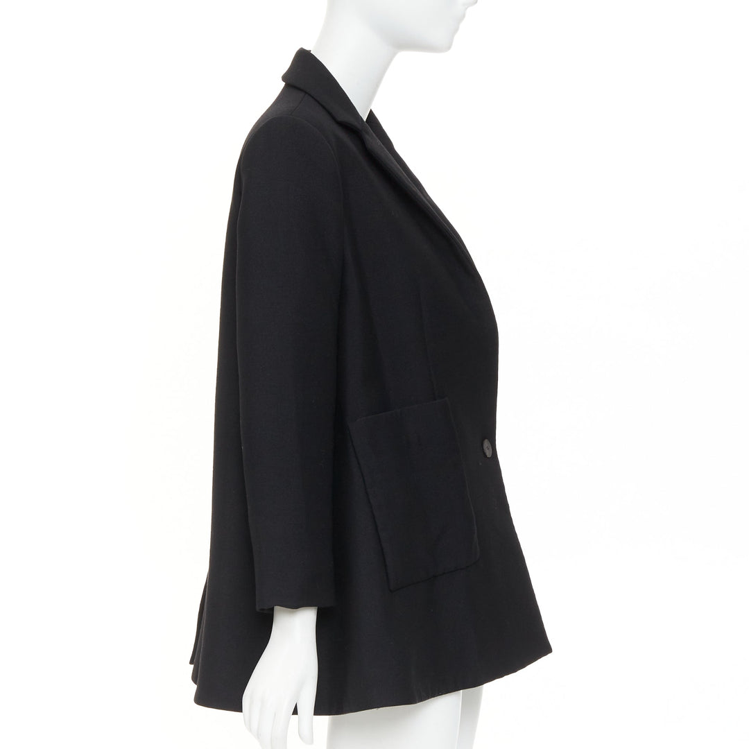 BALENCIAGA 2021 Trapeze black textured patch pocket A-line flared blazer coat