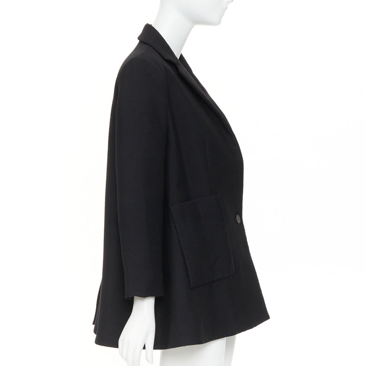 BALENCIAGA 2021 Trapeze black textured patch pocket A-line flared blazer coat