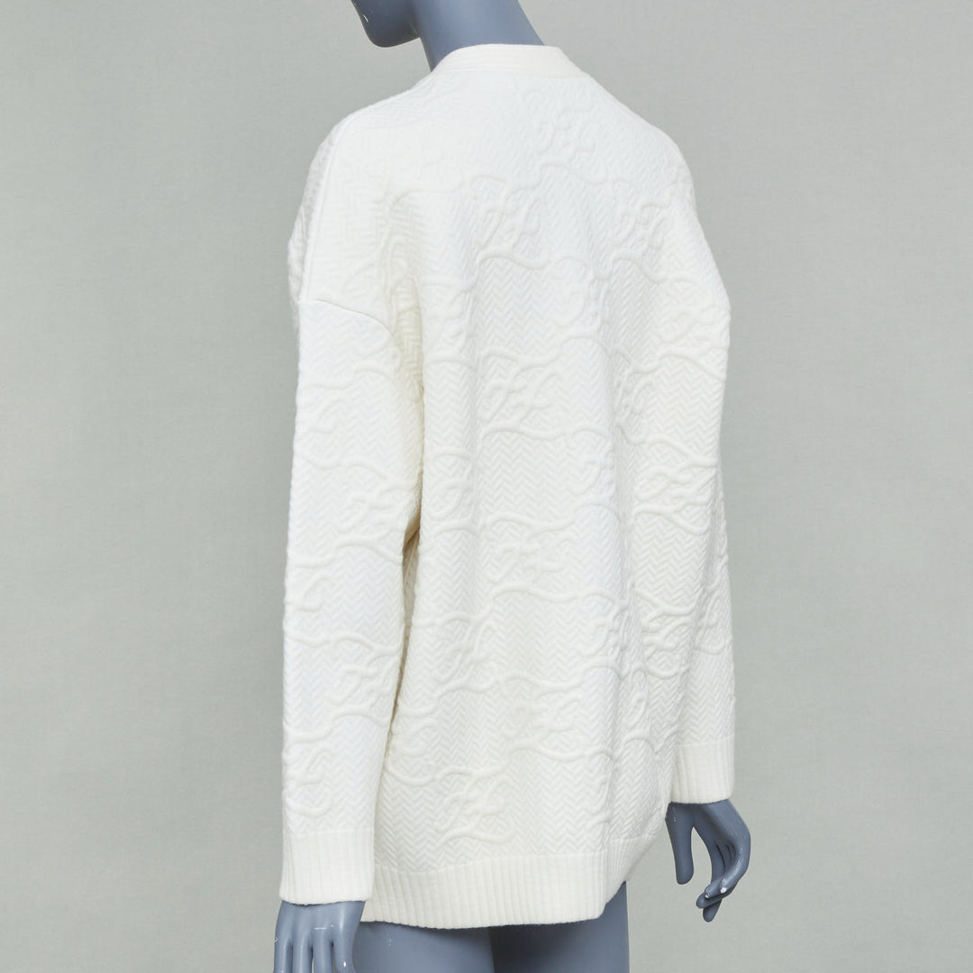 FENDI 2021 heavyknit ivory virgin wool embossed FF monogram cardigan IT38 XS