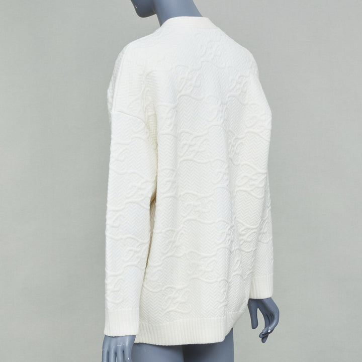 FENDI 2021 heavyknit ivory virgin wool embossed FF monogram cardigan IT38 XS