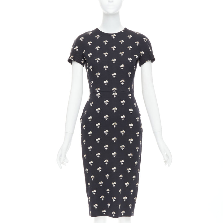 VICTORIA BECKHAM black white daisy floral cotton sheath dress UK10 M