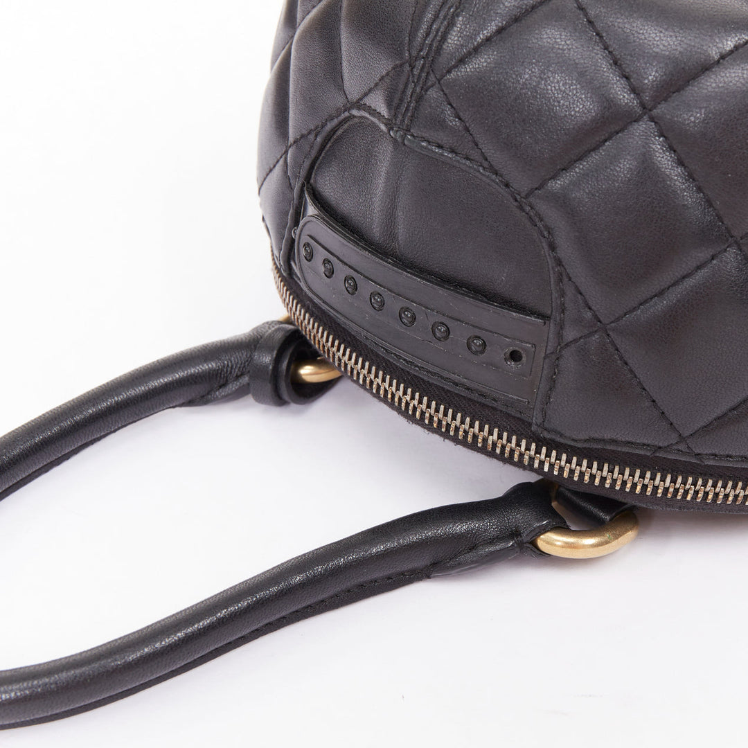 MOSCHINO Jeremy Scott black diamond quilted leather gold logo baseball cap bag