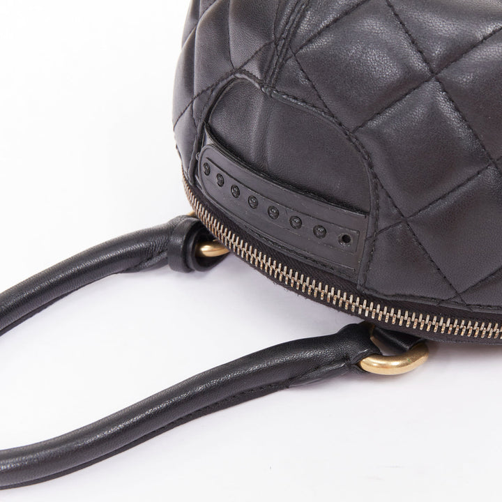 MOSCHINO Jeremy Scott black diamond quilted leather gold logo baseball cap bag