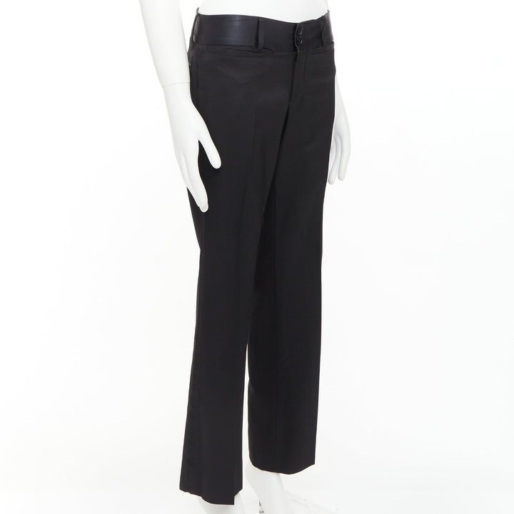 DOLCE GABBANA black virgin wool blend satin waist tuxedo pants IT44 XS