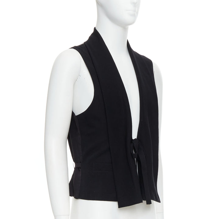 YOHJI YAMAMOTO black wool front shawl collar tie back waist coat M
