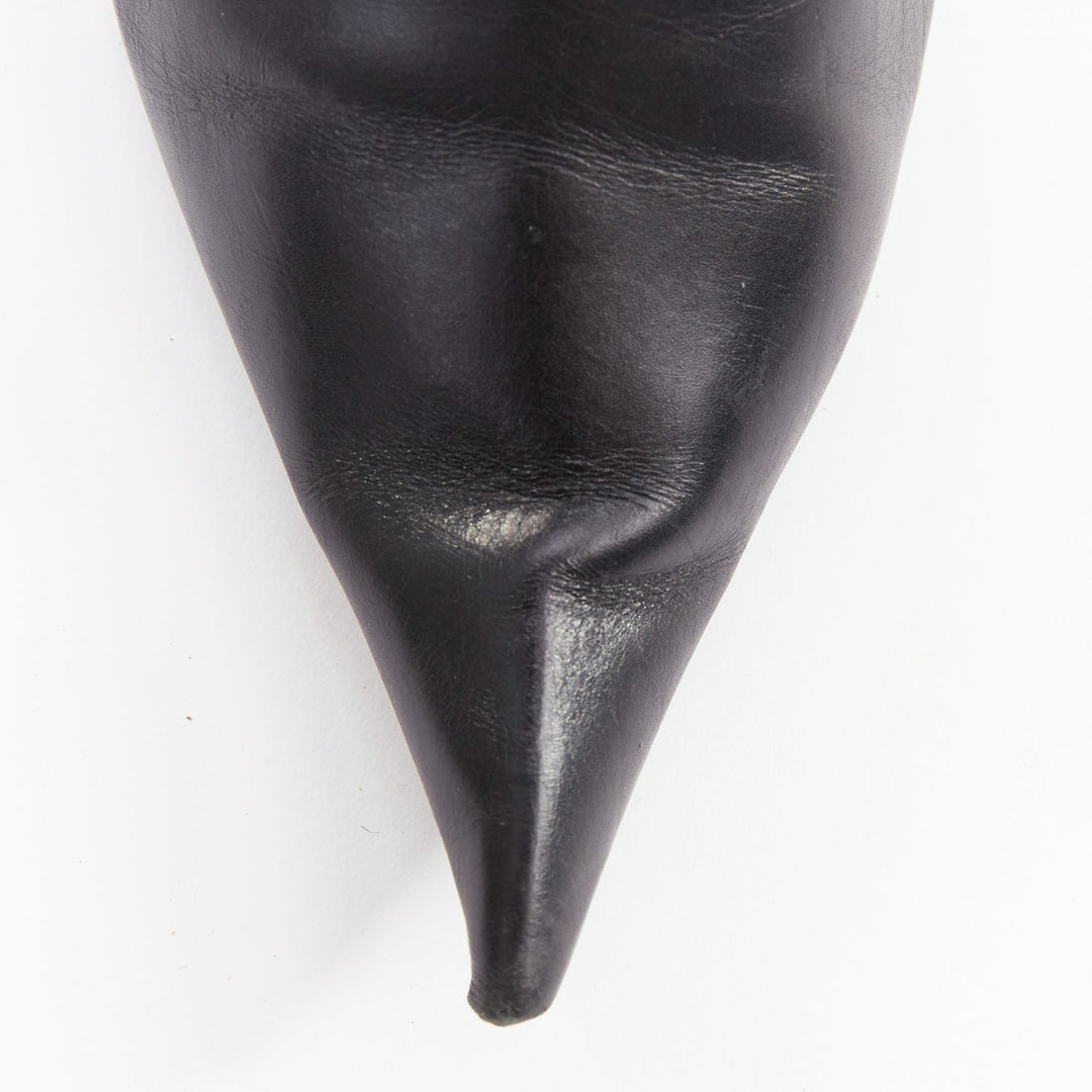 BALENCIAGA Hourglass black leather sculptural curved heel point ankle boots EU37