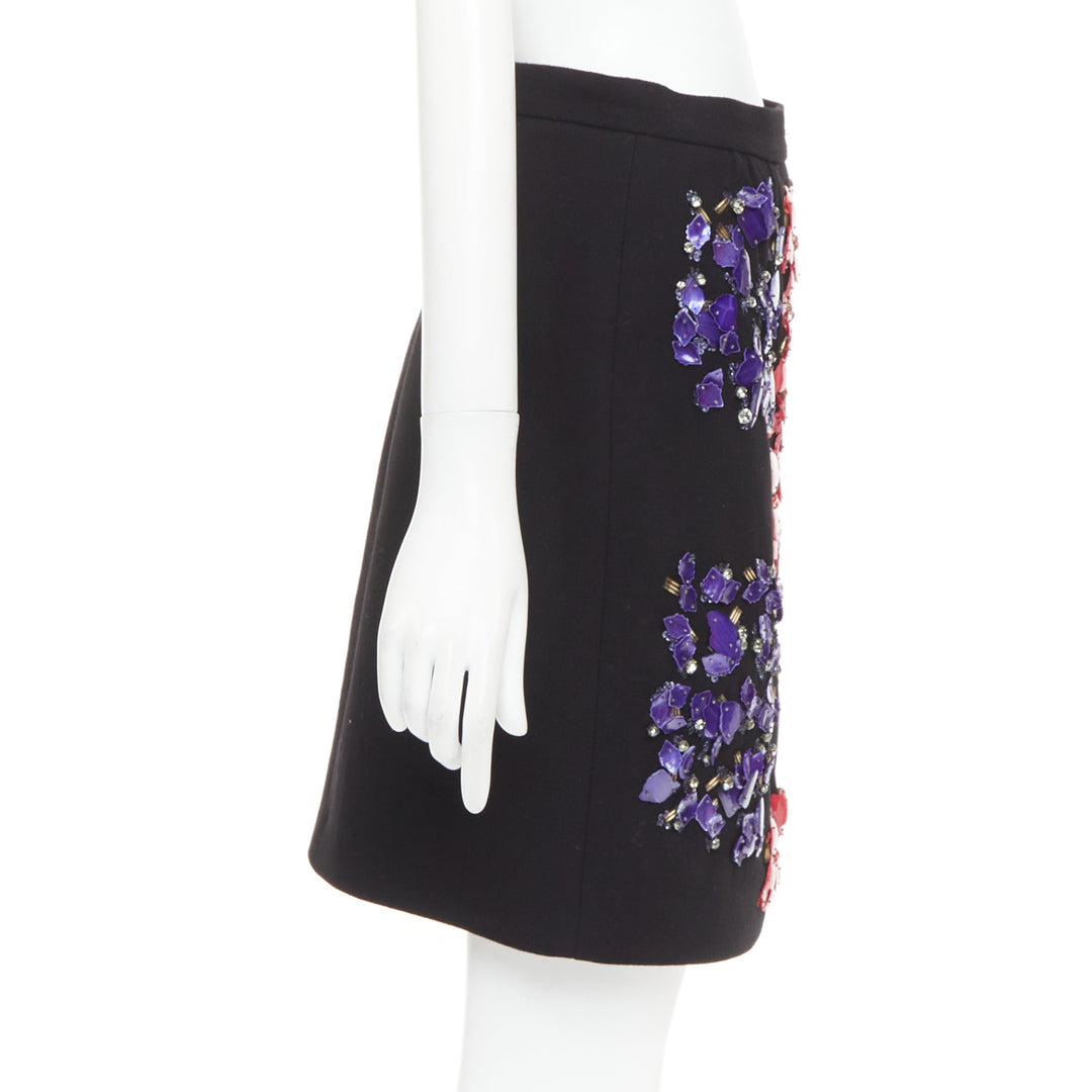 PETER PILOTTO black wool red purple mother of pearl embellished skirt UK10 M