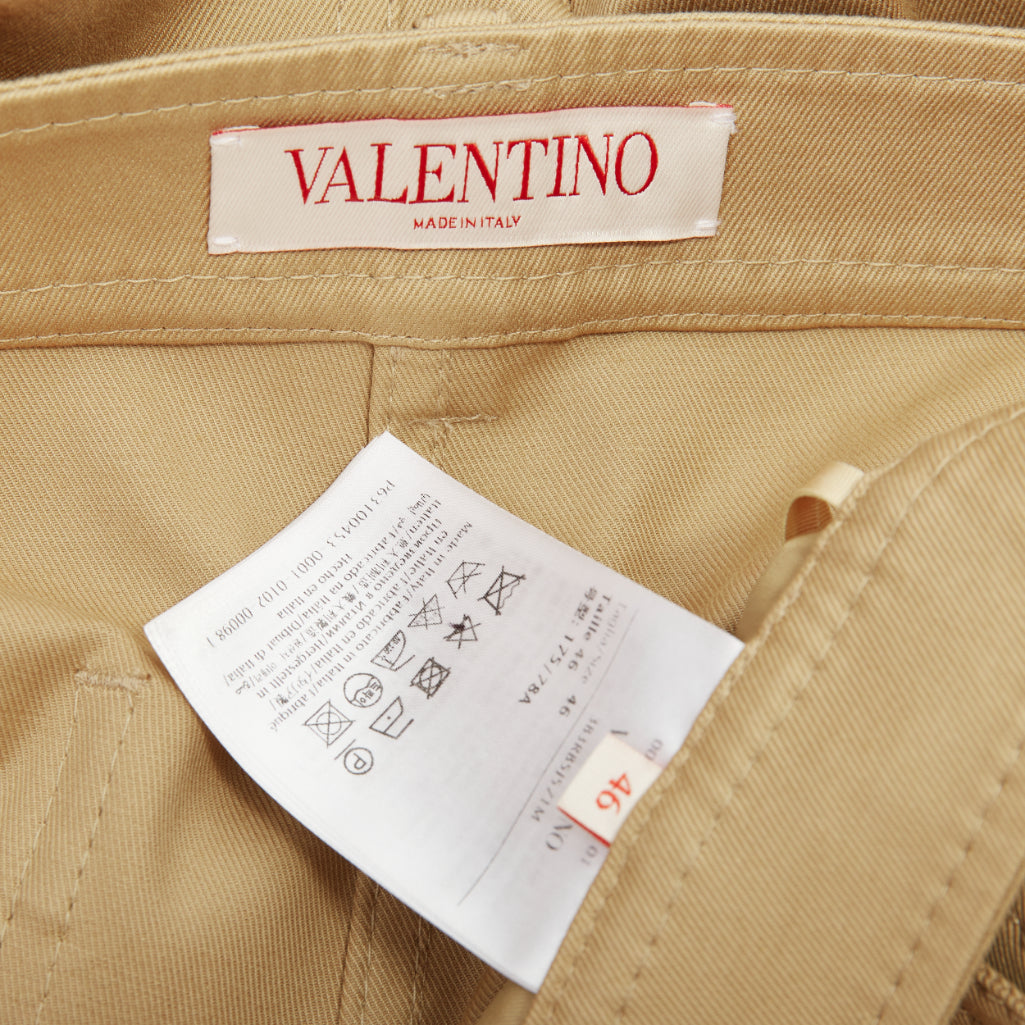 VALENTINO 2023 beige stretch cotton blend gabardine wide leg cargo pants IT46 S