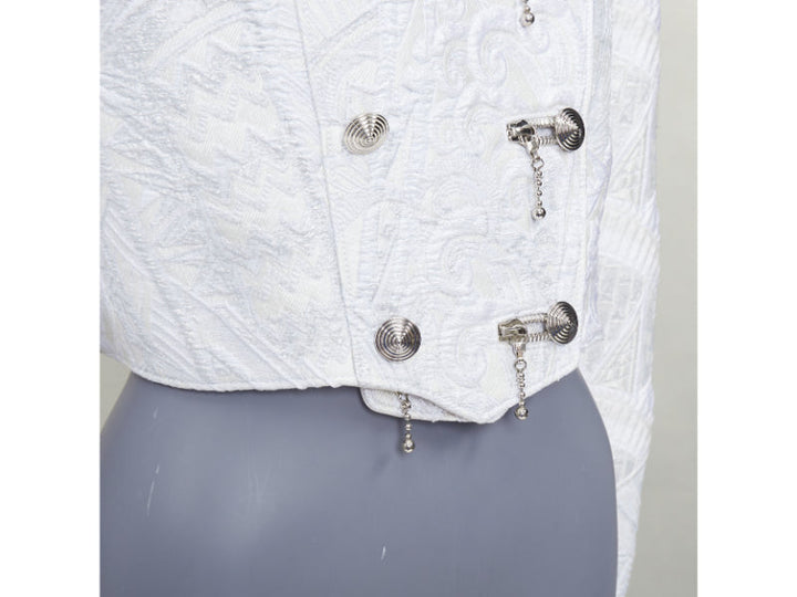 LOUIS VUITTON 2020 Runway ivory silver brocade military crop biker jacket FR36 S