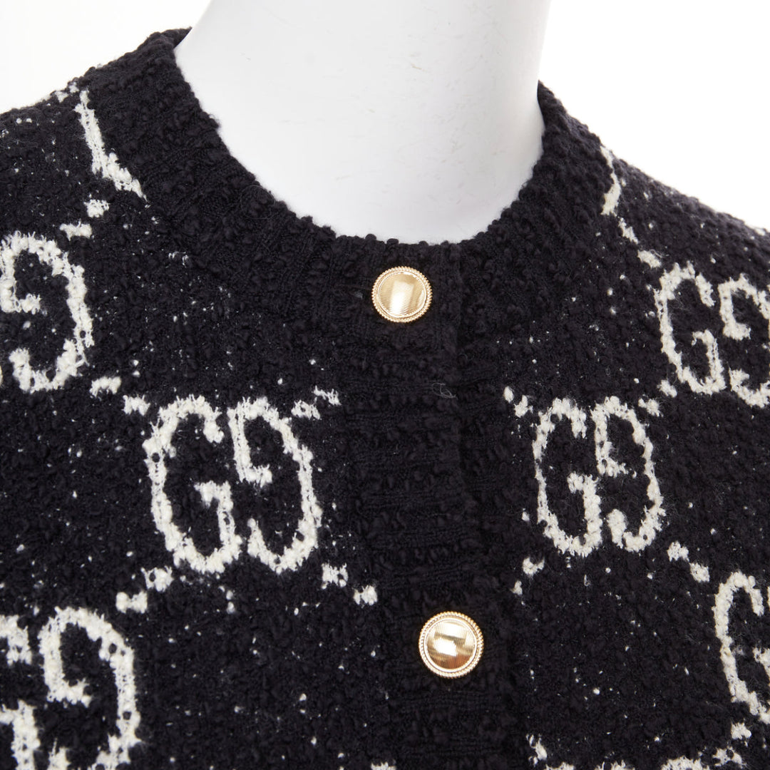 GUCCI GG Supreme Jacquard Cardigan black white gold button jacket XS