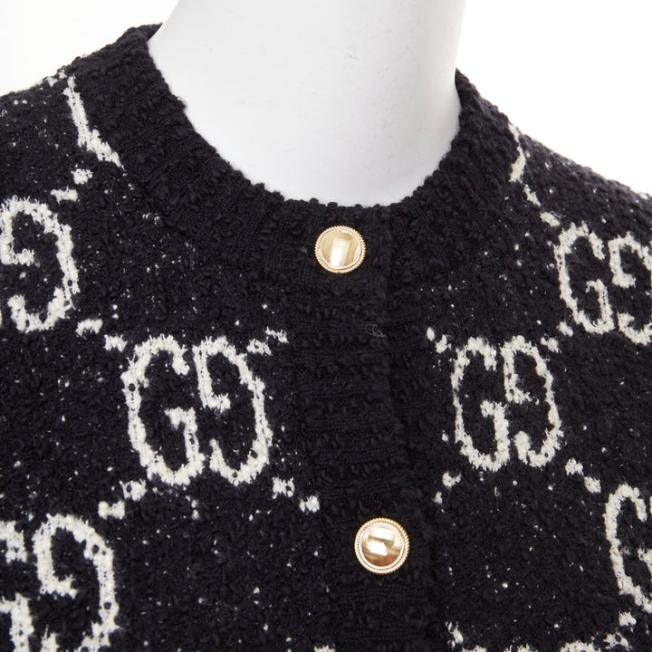 GUCCI GG Supreme Jacquard Cardigan black white gold button jacket XS