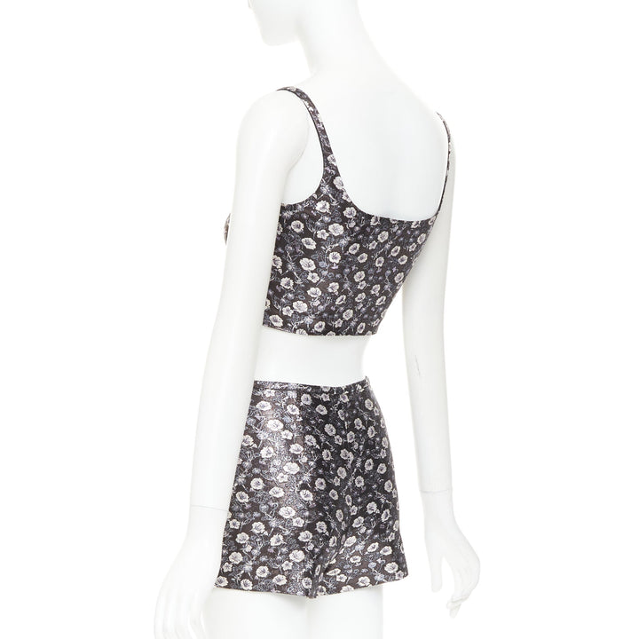 PRADA 2017 black metallic floral brocade crop top high waist short IT36 XXS