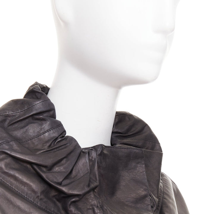 MARNI black lamb leather gathered collar zip up oversized jacket IT42 M