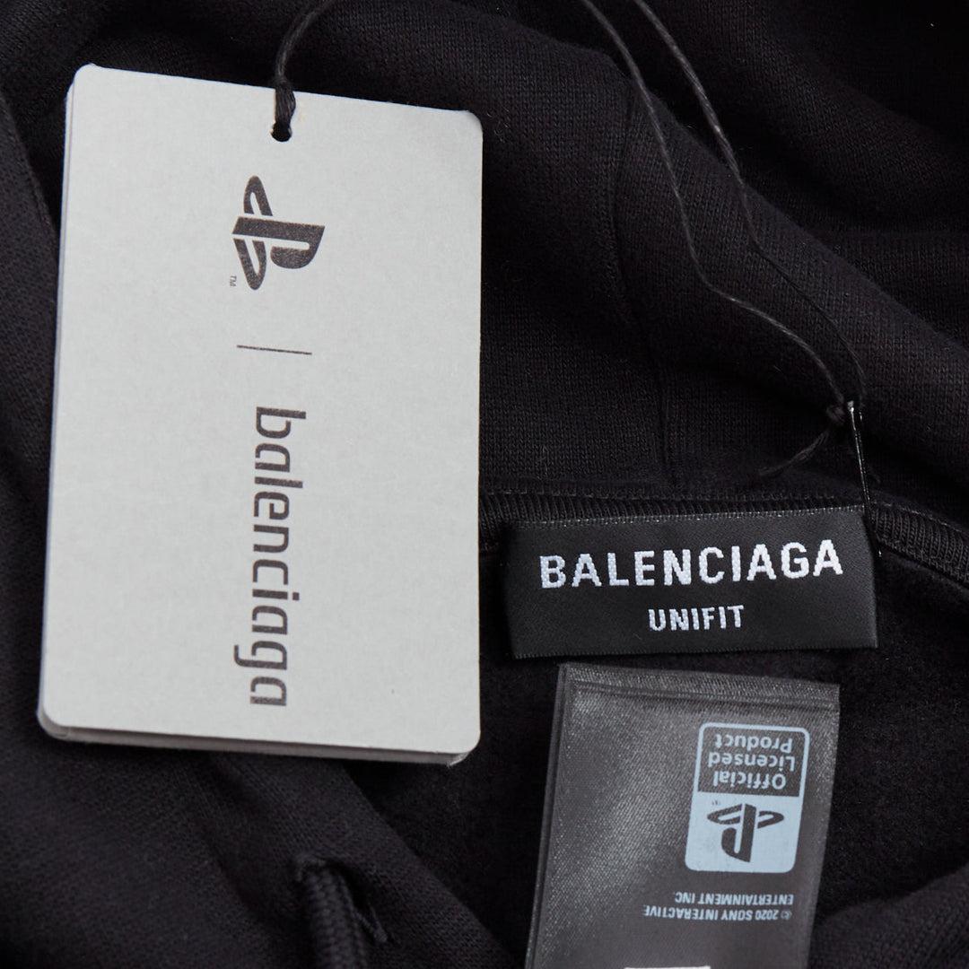 BALENCIAGA Demna 2021 black cotton white PS5 logo print hoodie L