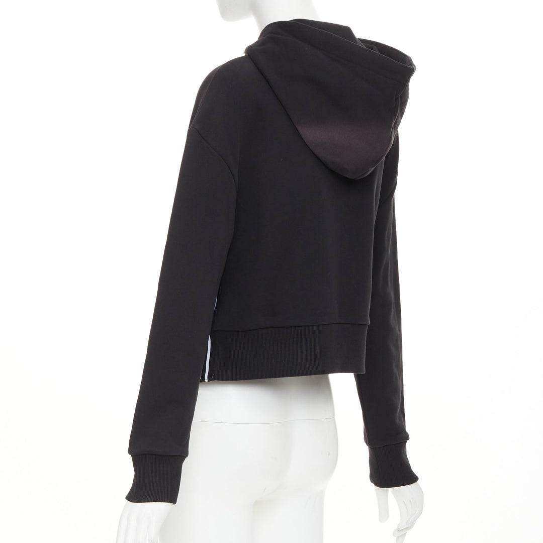 BALMAIN black cotton white flocked felt logo print side split fleece hoodie XS